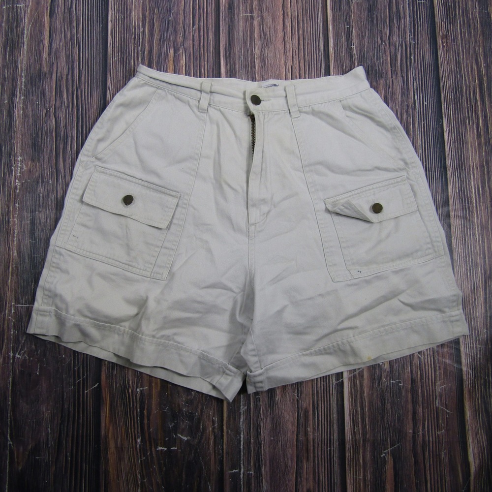 Basic Editions Cargo Shorts Women 10 Khaki High Rise Cotton Utility Pockets